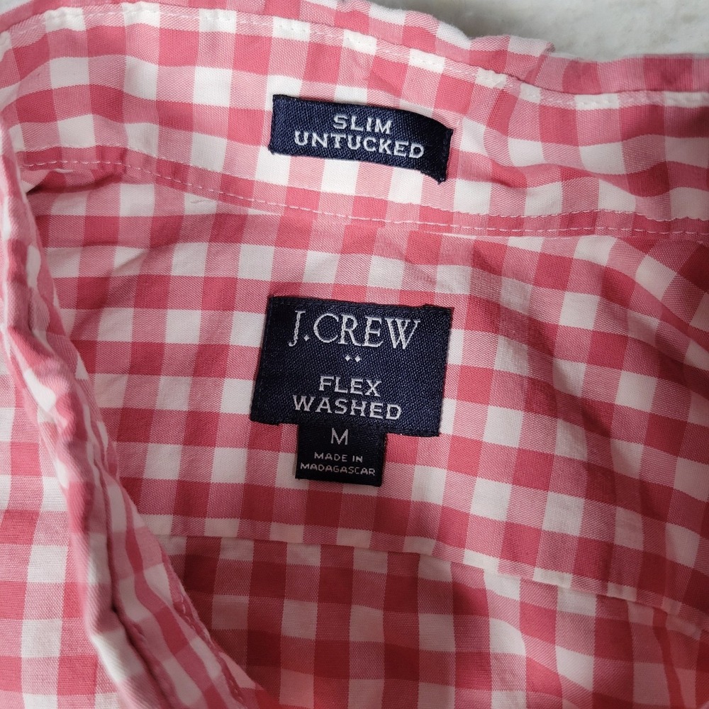 J.Crew Button Down Shirt Mens Medium Red/Pink Gingham Slim Untucked Flex Washed - Picture 9 of 14